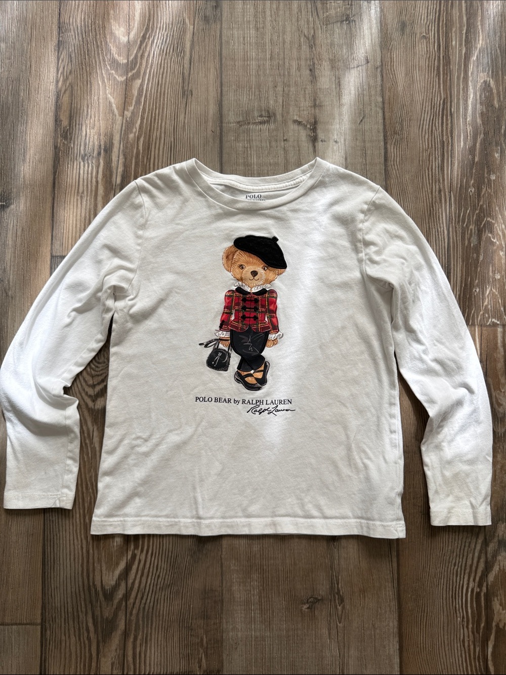 Polo by Ralph Lauren White Long-Sleeve Tee with Plaid Polo Bear